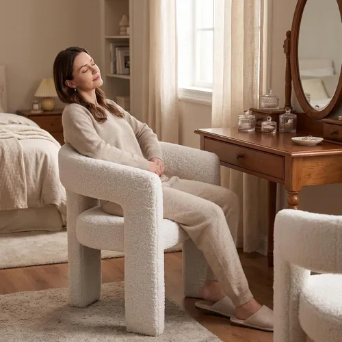 Miniatura 34 de Hyfirm Sillas de Comedor Modernas Tipo Barril Juego de 1, Cómoda Silla de Comedor de Acento Tapizada en Chenilla con Brazo para Cocina Sala de Estar