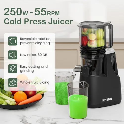 Miniatura 5 de Heynemo Máquinas exprimidoras de 5.9 pulgadas de ancho con canal de alimentación en frío para verduras y frutas enteras, máquinas exprimidoras