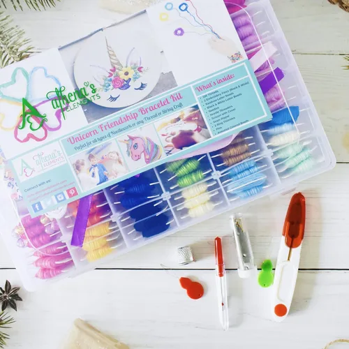 Miniatura 6 de Athena's Elements Kit de bordado de 276 piezas, kits de punto de cruz, kit de cuerda de pulsera de amistad con caja organizadora, incluye 100 hilos