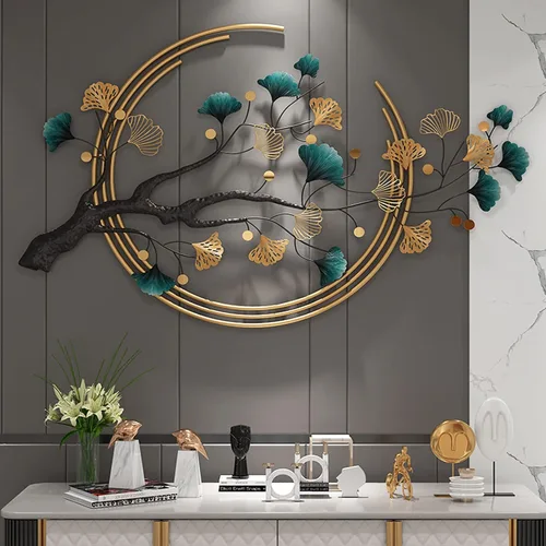 Miniatura 4 de Umbifa Decoración de pared de metal grande de 52.7 x 32.7 pulgadas, escultura de pared 3D de hoja de ginkgo, decoración artística de pared de metal