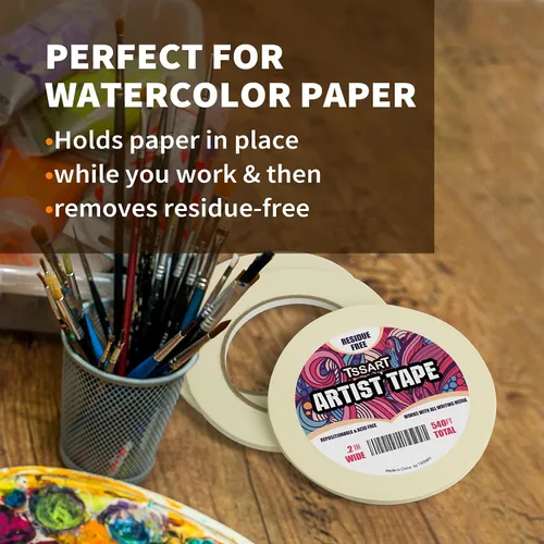 Miniatura 5 de Paquete de 3 cintas blancas para artistas, cinta adhesiva para dibujar, acuarela, pintura, lienzo, enmarcado, sin ácidos, 0.2 pulgadas de ancho