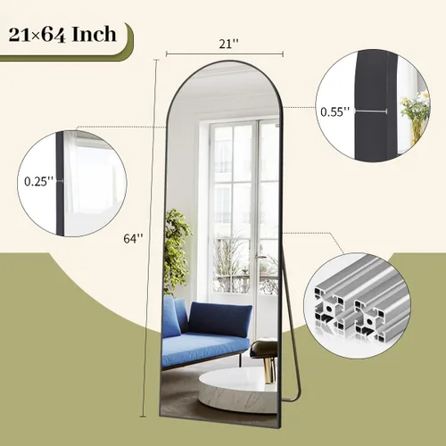 Miniatura 4 de BEAUTYPEAK Espejo de longitud completa de 64 x 21 pulgadas, espejo de cuerpo completo, espejos de pared para colgar o inclinarse con parte superior