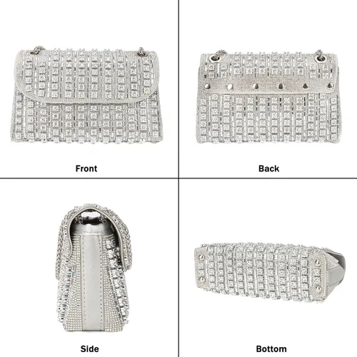 Miniatura 6 de Bolso de mano de noche con diamantes de imitación brillantes para mujer, bolso de hombro para boda, fiesta, baile de graduación