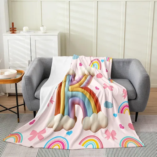 Miniatura 33 de Erosebridal Rainbow English Alphabet Fleece Throw Blanket 40"x50" - Ultra-Soft for Couch Sofa Bed,Cartoon Letters Flannel Blanket,Love Hearts Fuzzy