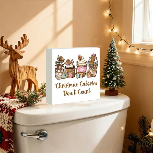 Miniatura 6 de Decoración navideña de cafetería, decoraciones navideñas divertidas retro, lazo rosa, letrero de calorías de pan de jengibre, regalo para mujeres