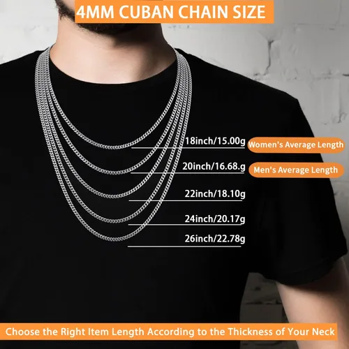 Miniatura 3 de Momlovu Silver Chain Gold Chain for Men Boys, 18K Gold Plated Men's Necklaces Chain Cuban Link Chain for Men 4mm6mm 1820222426inch