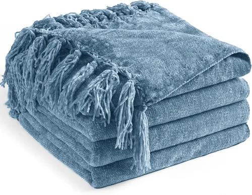 Miniatura 15 de Manta de Chenilla para Sofá 50"X 60", Mantas Suaves y Acogedoras con Flecos con Borlas para Cama Sofá Silla Cubierta, Mantas Decorativas Bohemias