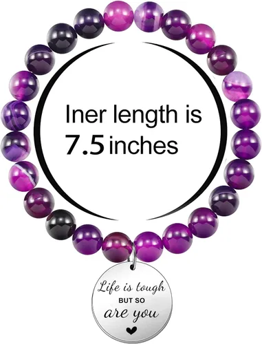 Miniatura 2 de Haoze Regalos para mujeres, cuentas de amatista, Life is Tough But So Are You, pulsera inspiradora Feel Better Get Well Soon, regalo para mujeres