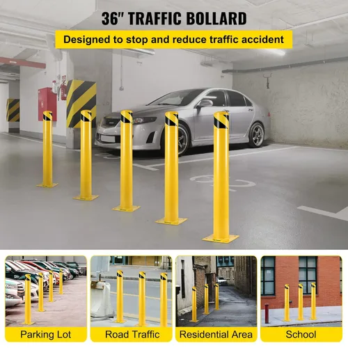 Miniatura 2 de BestEquip Bolardo de seguridad 36-4.5 Bolardo de barrera de seguridad 4-1/2" DE 36" de altura Revestimiento de polvo amarillo Tubo de acero Barrera