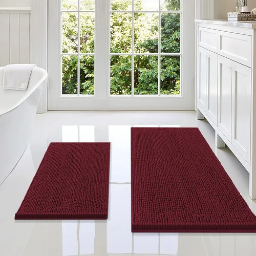 Miniatura 131 de Smiry Juego de 2 alfombras de baño, felpilla suave y absorbente, lavable a máquina, antideslizantes, para bañera, ducha y suelo