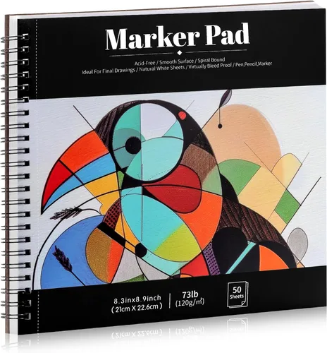 Miniatura 11 de 50 hojas de papel para marcadores, 7.6 x 7.6 pulgadas, bloc de bocetos artísticos a prueba de sangrado, papel de dibujo de 73 libras/120gsm, libro
