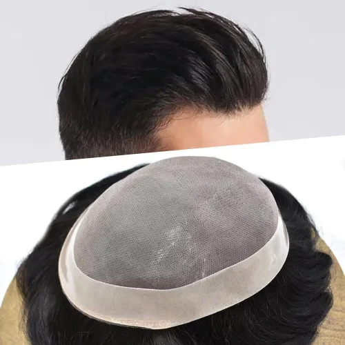 Miniatura 11 de Toupee - Sistema de reemplazo de cabello humano para hombre, encaje mono fino, duradero, línea capilar natural para hombre, pieza de cabello NPU