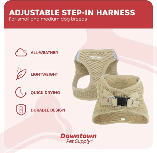 Miniatura 3 de Downtown Pet Supply Arnés para perro sin tirones, tamaño X-Grande, color caqui - Arnés ajustable con tela de malla acolchada y ribete reflectante