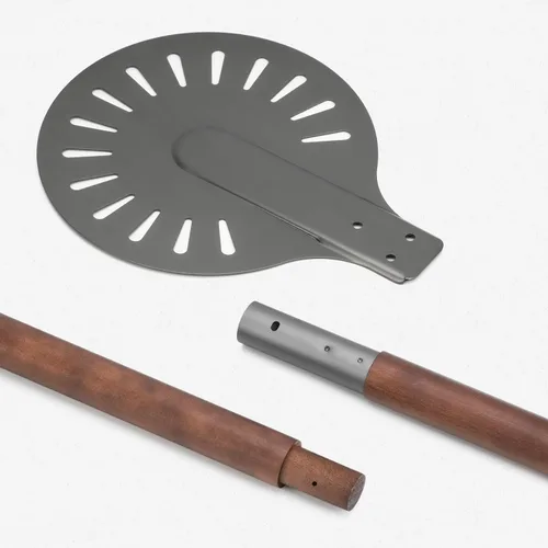 Miniatura 8 de Pala giratoria de pizza de aluminio perforado de 8 pulgadas con mango de madera, espátula de pizza de longitud ajustable 2 en 1, 48 pulgadas