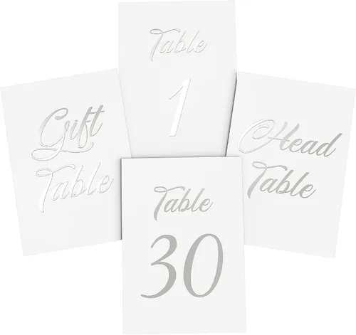 Miniatura 6 de Paquete de 10 letreros de mesa reservados plateados para bodas, fiestas, restaurantes y mesas plateadas, números del 1 al 30 para recepción de boda