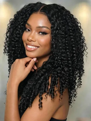Miniatura 24 de KLAIYI Bye Bye Slip™ - Pelucas de cabello humano con encaje frontal 7x5, color marrón castaño degradado, rizado, sin pegamento, precortadas de 7 x