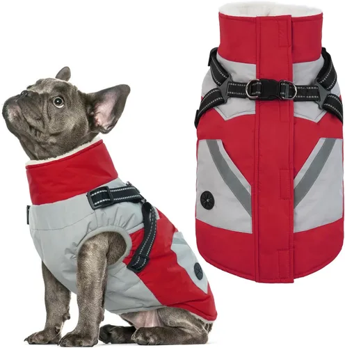 Miniatura 21 de IECOii Chaqueta para perro con arnés de invierno integrado, color negro, XXXL, abrigo de perro con cremallera, ropa de invierno para perros grandes