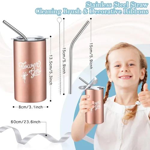 Miniatura 2 de Yungyan Vaso de regalo para niña de las flores, botella de agua con popote, cepillo de limpieza, cinta para propuesta de boda, regalo de fiesta