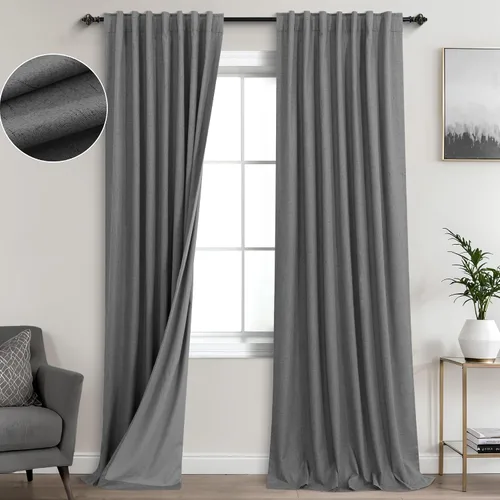 Miniatura 32 de KOUFALL - Cortinas de medio estilo francés de lino para ventana, juego de 2 cortinas cortas de 40 pulgadas de longitud, para privacidad, cortinas