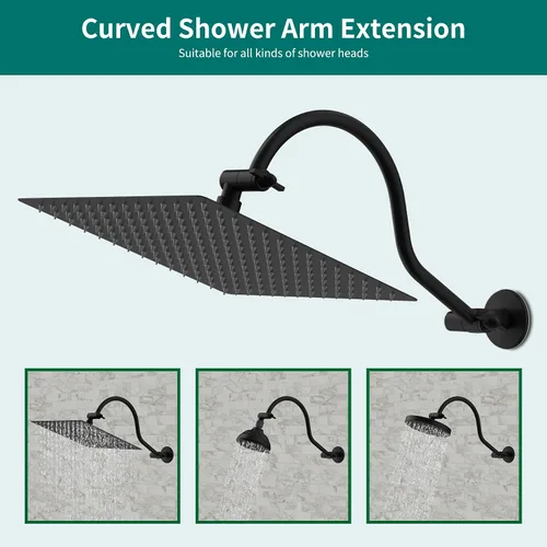Miniatura 3 de Brazo de extensión de cabezal de ducha curvado ajustable de latón macizo de 16 pulgadas, brazo de ducha flexible de altura y ángulo con juntas