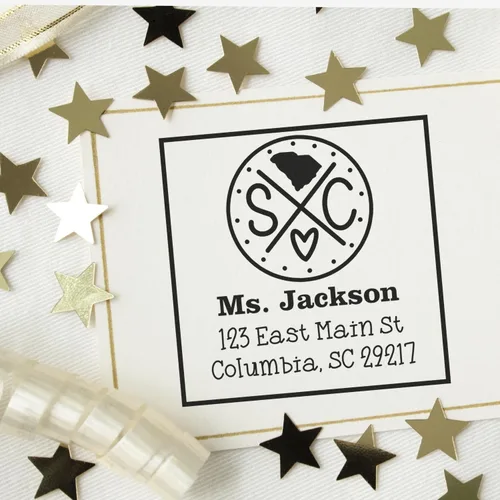 Miniatura 44 de Sello entintado moderno con nombre y dirección del estado de Alabama – Sello de dirección de devolución personalizado para invitaciones de despedida