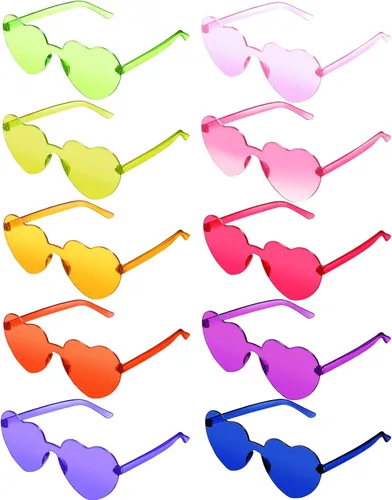 TOODOO 10 pares de lentes de sol en forma de corazón, gafas de sol arcoíris de color caramelo sin montura para mujeres y niñas, recuerdos de fiesta