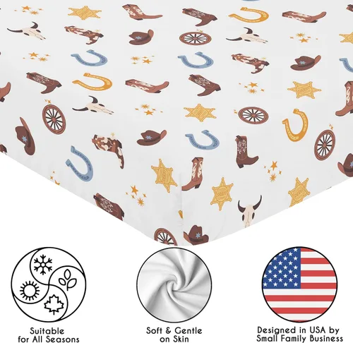 Miniatura 5 de Sweet Jojo Designs Sábanas bajeras para cuna (vaquero bohemio occidental) para niños, guardería infantil, habitación de niños pequeños, tamaño azul