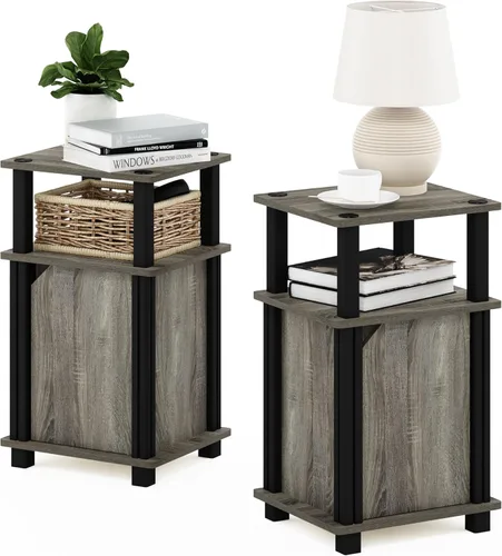 Miniatura 10 de Furinno JUST - Mesita lateral de 3 niveles con tubo giratorio N, estante abierto, mesita de noche con esquina curva redonda, mesita de cama, fácil