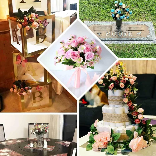 Miniatura 5 de Efavormart - 4 arbustos Ramo de novia de seda artificial de 12 pulgadas de rosa polvorienta, flores sintéticas