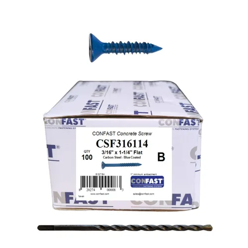Miniatura 14 de CONFAST Anclaje de tornillo Phillips plano azul de 1/4 x 6 pulgadas con broca para anclar a mampostería, bloque o ladrillo (caja de 100)