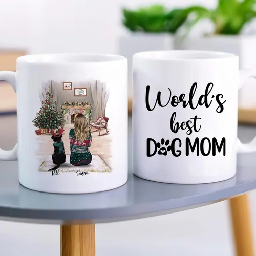 Miniatura 4 de Gossby Taza de café de Navidad personalizada con diseño de perro y mamá, regalo de Navidad personalizado para mujeres con nombre, taza de cerámica