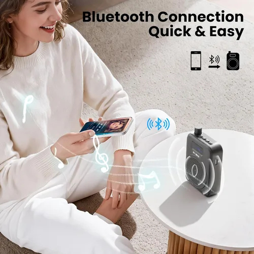 Miniatura 7 de Amplificador de voz Micrófono inalámbrico con Lavalier Bluetooth, micrófono portátil y altavoz para profesores, mini amplificador recargable, ideal