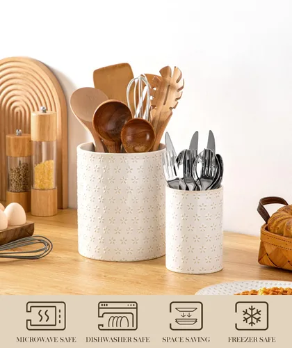 Miniatura 4 de MALACASA LYDIA - Juego de recipientes para utensilios de cocina de cerámica, 18.5 cm + 14 cm, organizadores de utensilios grandes y pequeños