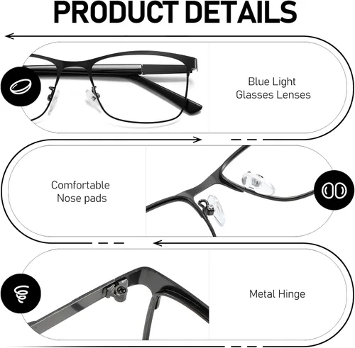 Miniatura 5 de Gafas de conducción con bloqueo de luz azul y visión nocturna para hombre, lentes fotocromáticas de metal, lentes para juegos de computadora PT2012