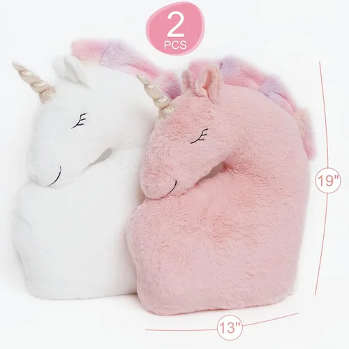 Miniatura 5 de Perfectto Design Juego de 2 almohadas decorativas de unicornio para la habitación de las niñas y los niños, felpa esponjosa blanca y rosa para bebé