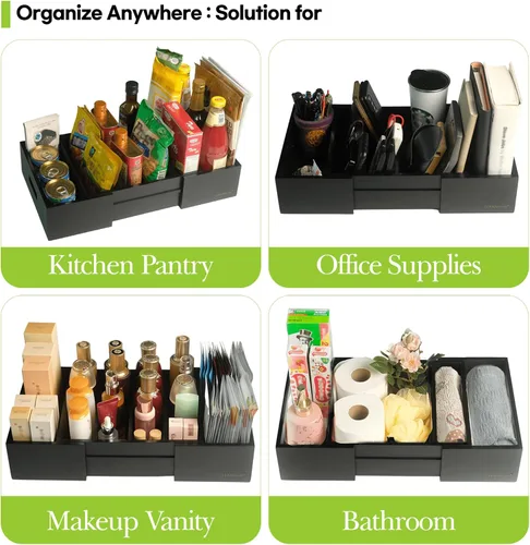 Miniatura 4 de CLEANCLUE Organizador Expandible de Gabinete de Cocina para Tapas de Contenedores de Almacenamiento de Alimentos, Organizador de Cajón de Bambú