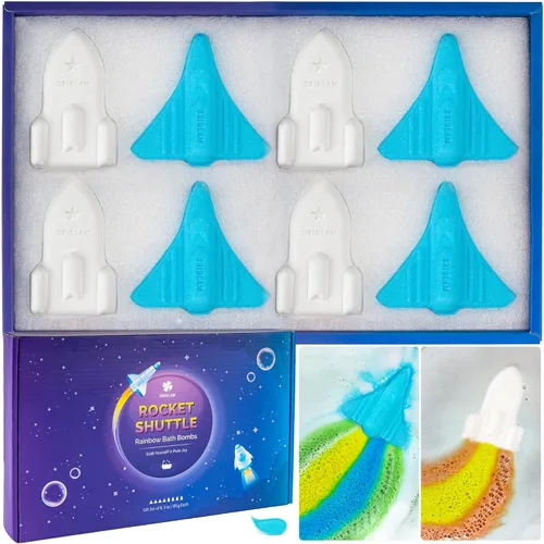 Miniatura 7 de Bombas de baño para niños, 2 bombas de baño extra grandes de transbordador espacial y cohete para baño de burbujas para niños, juego de regalo