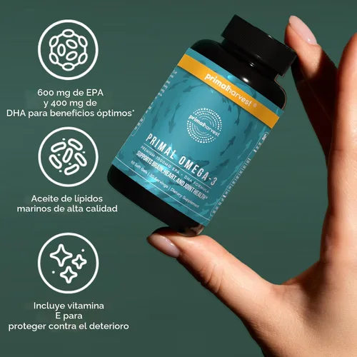 Miniatura 6 de Primal Harvest Suplementos de aceite de pescado Omega 3, 30 porciones Cápsulas de gel blando con 1000mg EPA + DHA, sin eructos, no OGM, ácido graso