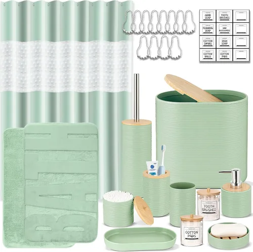 Miniatura 11 de IMAVO Juego de accesorios de baño - Juego de 11 piezas de accesorios de baño beige con cubo de basura, dispensador de jabón, jabonera, soporte