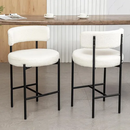 Miniatura 10 de Cinxzar Taburetes de Bar Boucle Juego de 2, Taburetes de Bar de Altura de Mostrador Beige con Respaldos, Taburetes Modernos para Isla de Cocina