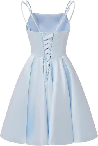 Miniatura 8 de Tianzhihe Vestidos cortos de satén para adolescentes 2024 con tirantes delgados, vestidos de fiesta de cóctel con bolsillos