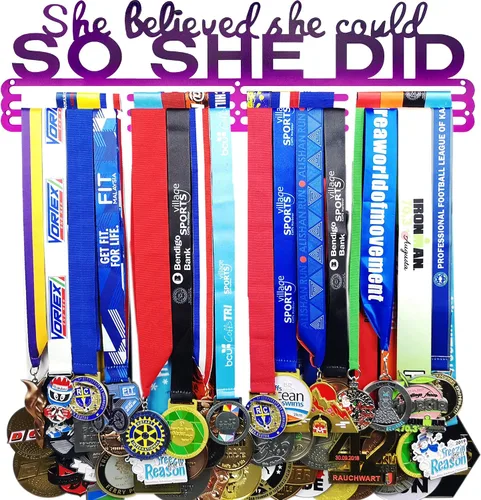 Miniatura 16 de Ella Creyó Que Podía ASI LO HIZO Soporte de Medallas de Carreras Colgador de Pared, Exhibición de Medallas de Maratón y Corredor, Exhibición