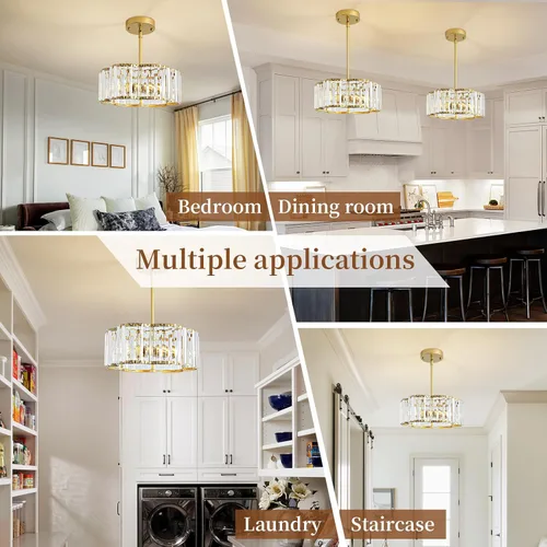 Miniatura 8 de Candelabro pequeño de cristal dorado, lámpara moderna de 3 luces para comedor sobre la mesa, accesorio de iluminación redondo para pasillo