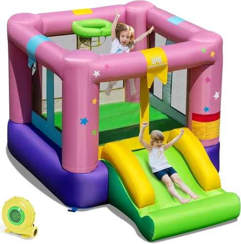 Miniatura 14 de Casa de rebote inflable BOUNTECH, castillo hinchable para niños para interiores y exteriores con área de salto resistente, tobogán, soplador