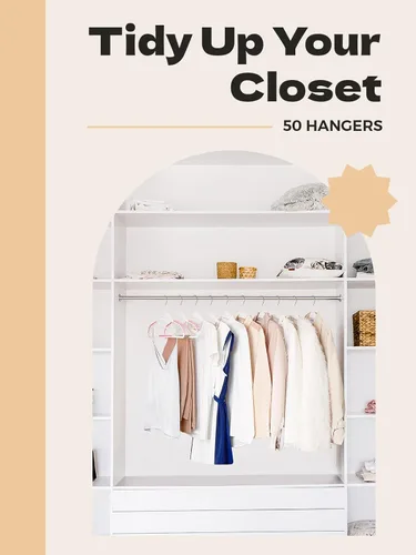 Miniatura 9 de HOUSE DAY Paquete de 50 perchas de plástico rosa, delgadas que ahorran espacio, perchas antideslizantes con almohadillas de goma, percha resistente