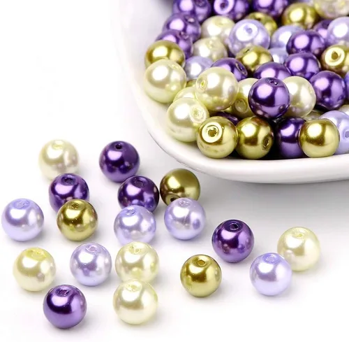 Miniatura 20 de Pandahall - 400 cuentas de perlas de vidrio perlado brillante de 0.157 pulgadas (0.157 in), cuentas espaciadoras sueltas de vidrio de color mixto