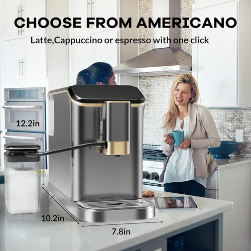 Miniatura 7 de Máquina de café espresso súper automática de 20 barras con espumador de leche, cafetera de café helado de grano a taza totalmente automática de café