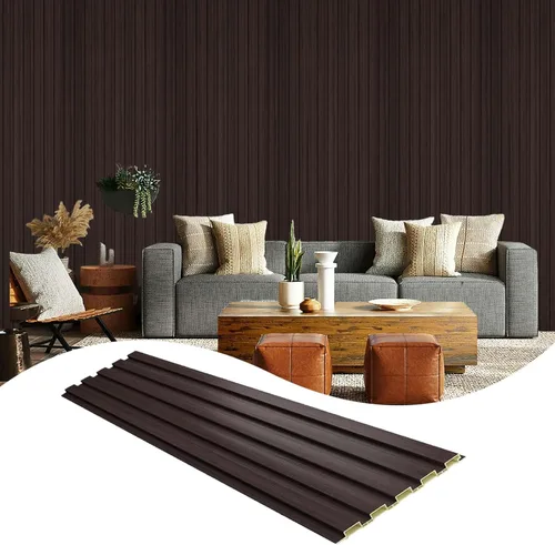 Miniatura 25 de OUZUGIE WPC Paneles de Pared de Lata Acústica, Paquete de 8 Paneles de Pared 3D de 96 x 6 Pulgadas para Decoración de Paredes Interiores, Sala