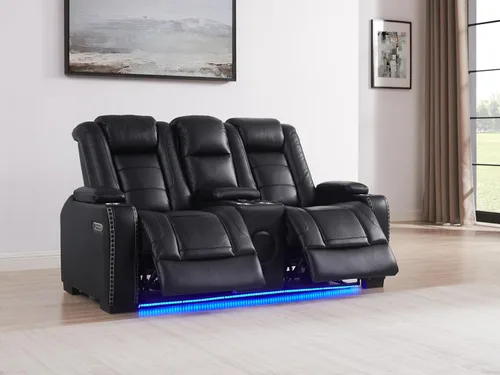 Miniatura 9 de THSUPER Silla reclinable Power Theater de cuero marrón con almacenamiento de brazos y luces LED, reclinable con reposacabezas eléctrico y portavasos