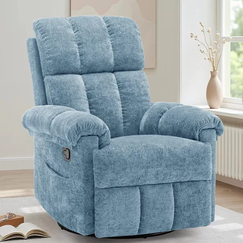 Korser Silla reclinable, silla reclinable giratoria para adultos, reclinables pequeños para espacios pequeños, silla reclinable manual con bolsillos